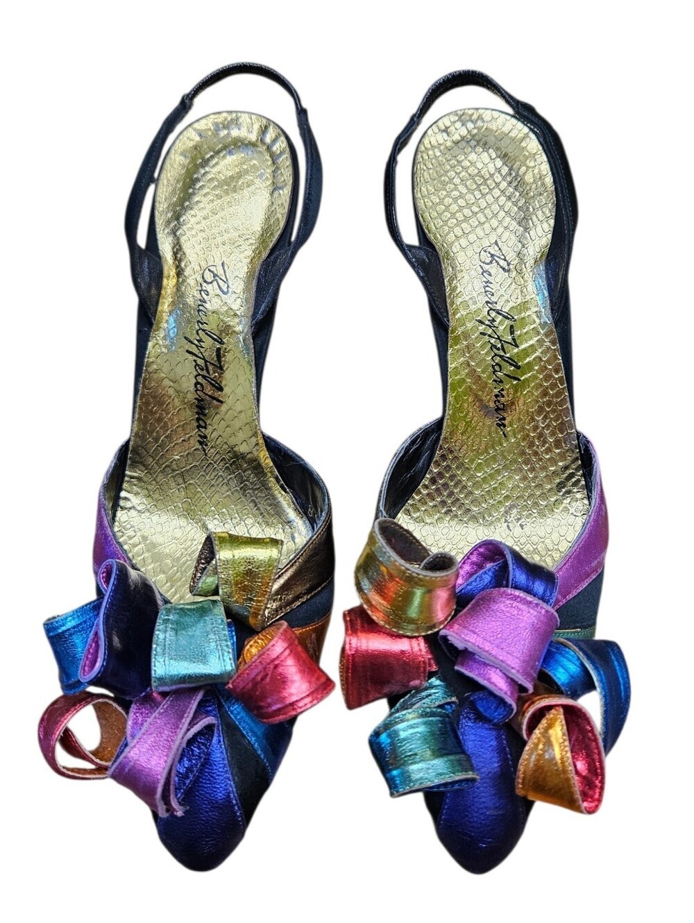 Beverly Feldman Metallic Rainbow Spiral Heels Vintage 1980s